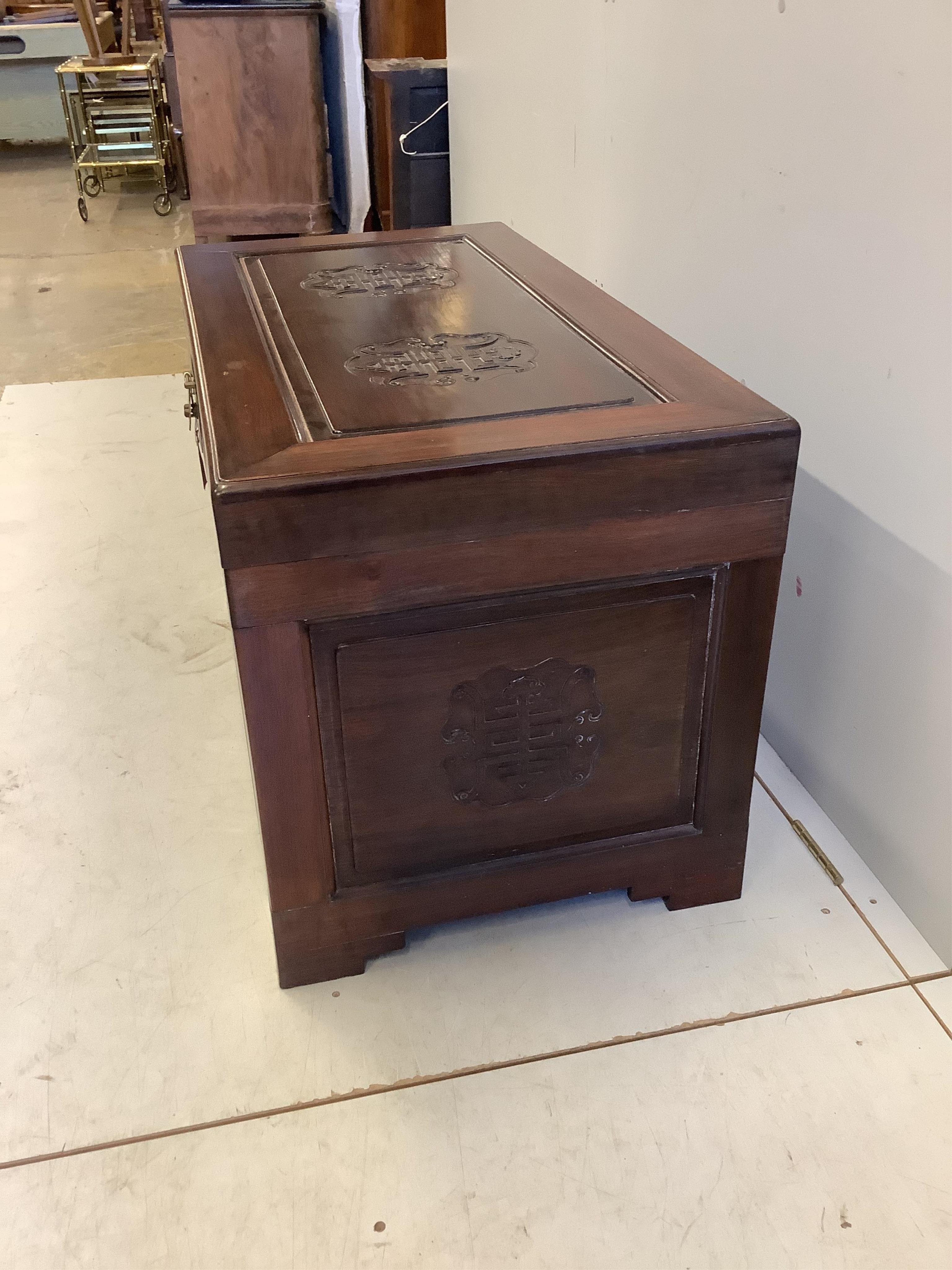 A Chinese hongmu and camphor lined chest, width 102cm, depth 53cm, height 58cm